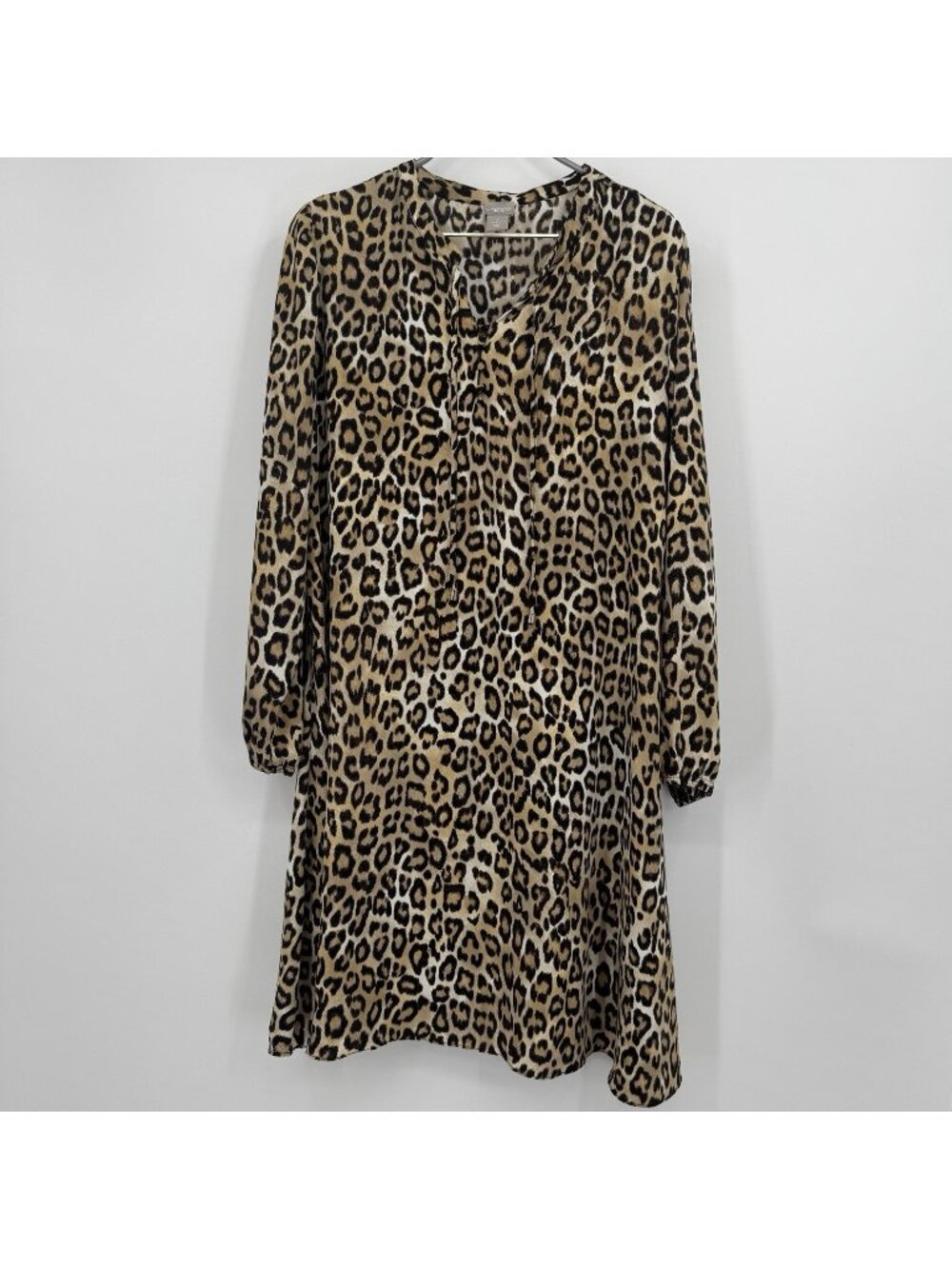 Chico's Leopard Print Lace-up Shift Dress Size 2 L Large Mini Length Long Sleeve